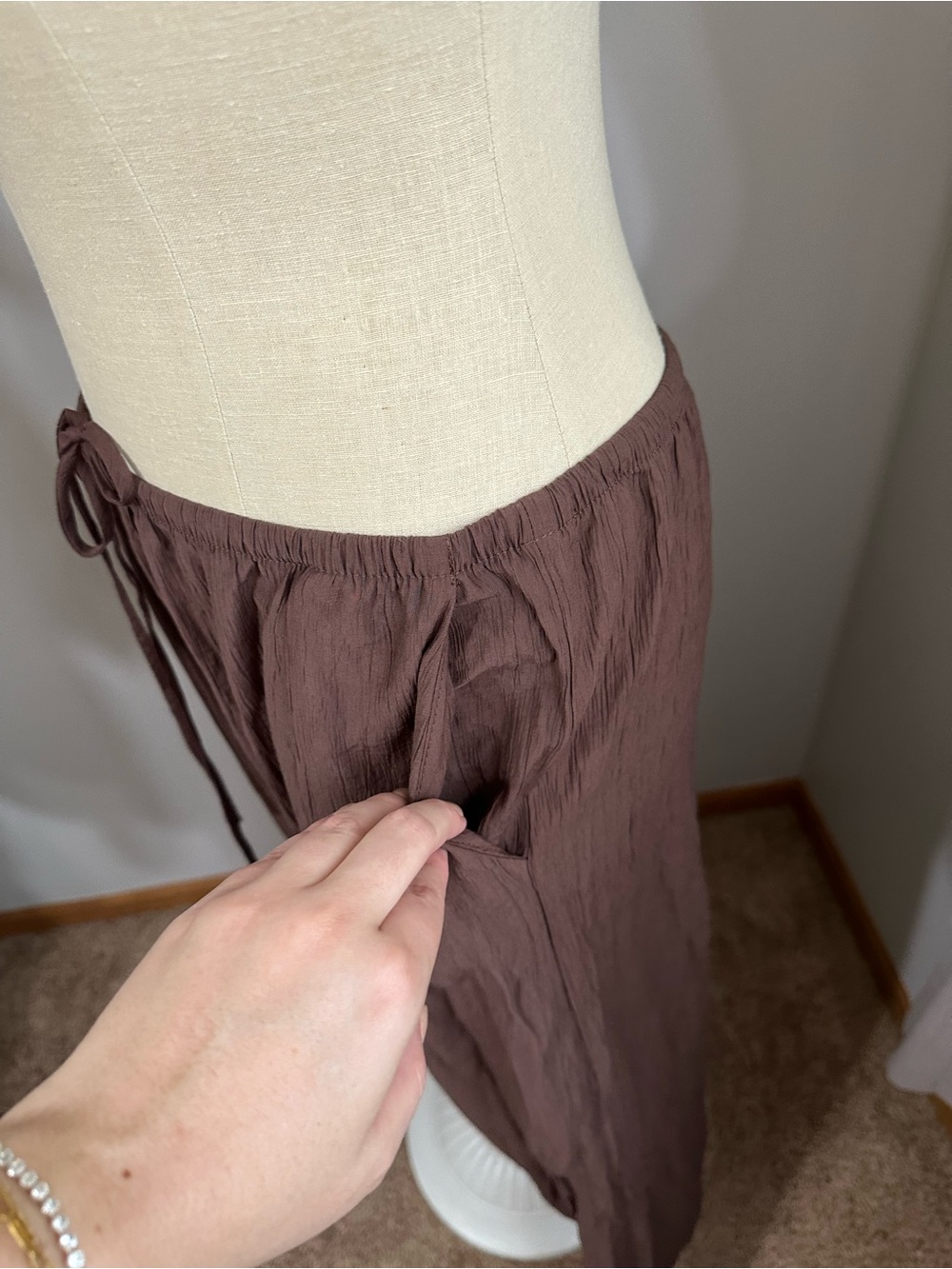 Zara Chestnut Brown Maxi Skirt with Tie Waist - Picture 5 of 8